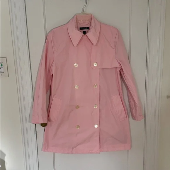 Like new! Ralph Lauren Double-breasted fully lined pink raincoat, size L - Picture 1 of 16